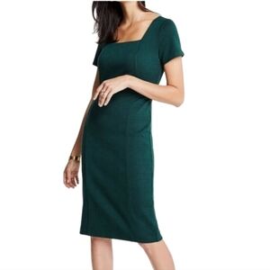 Ann Taylor Tartan Plaid Square Neck Midi Dress Green & Black Size 10